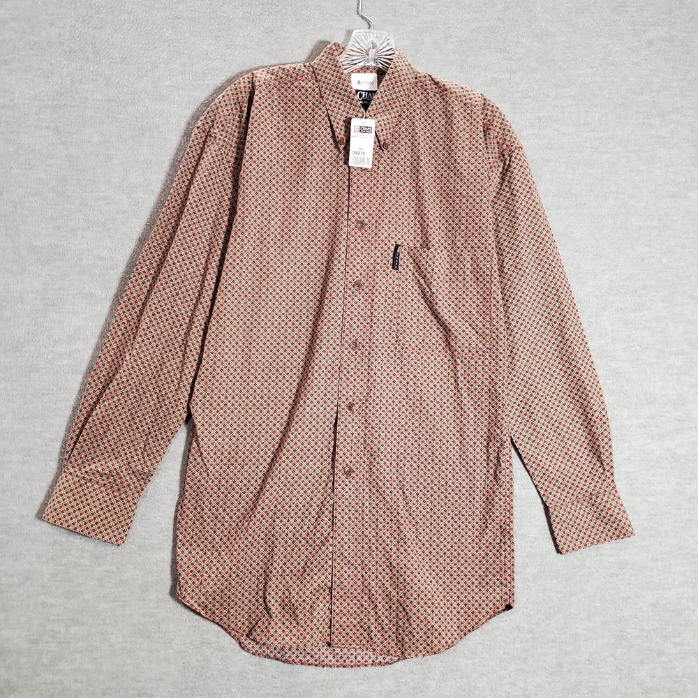 VINTAGE Chaps Ralph Lauren Men Button Up Shirt Small Red Geometric Collar NWT